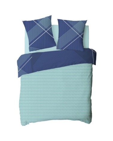 Parure de lit 2 personnes en coton 57 fils imprimé bleu 260x240cm