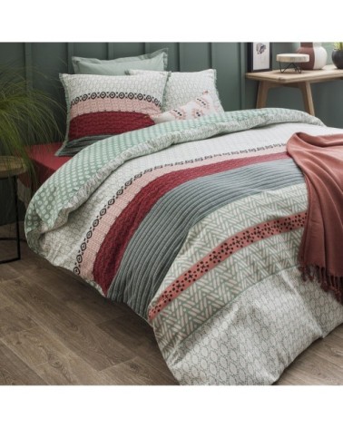 Parure de lit 1 personne en satin 78 fils imprimé vert 140x200cm