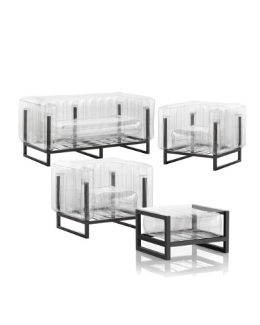 Salon de jardin design 1 canapé, 2 fauteuils et table basse