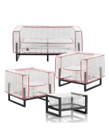 Salon de jardin design et table basse Passepoil rouge