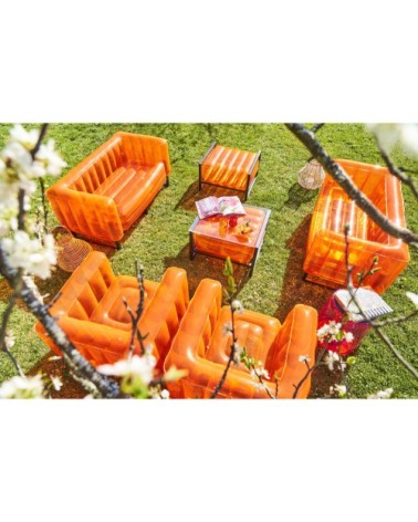 Salon de jardin design 1 canapé, 2 fauteuils et table basse orange