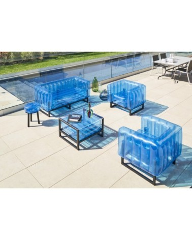 Salon de jardin design 1 canapé, 2 fauteuils et table basse bleu