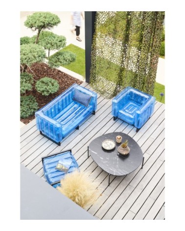 Salon de jardin design 1 canapé, 2 fauteuils et table basse bleu