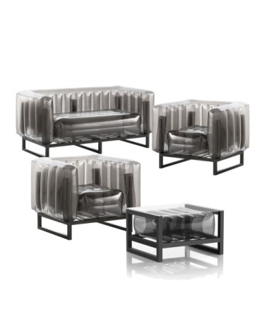 Salon de jardin design 1 canapé, 2 fauteuils et table basse