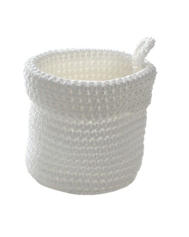 Panier rond maille crochet 12x10cm - Blanc