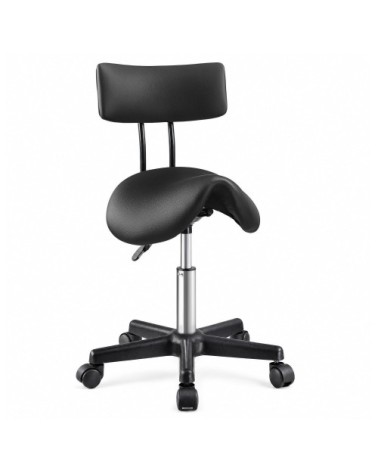 Tabouret de selle pu réglable pivotant à roulettes avec dossier noir