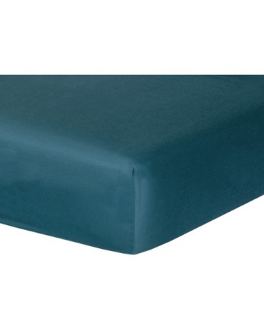 Drap housse satin de coton vert canard 160x200x30