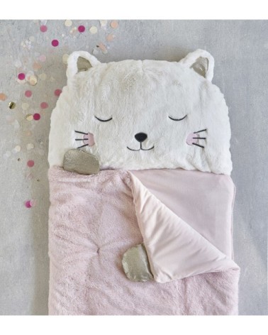 Sac de couchage enfant chat blanc, rose et doré