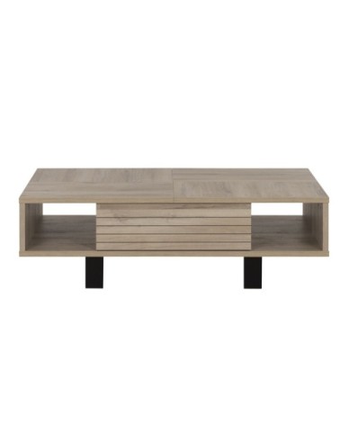 Table basse couleur chêne 1 tiroir avec pieds en métal noir