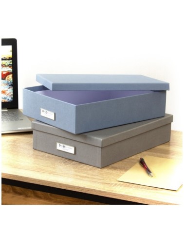 Boite A4 avec porte étiquette - 35 x 26 x H8.5cm - Bleu