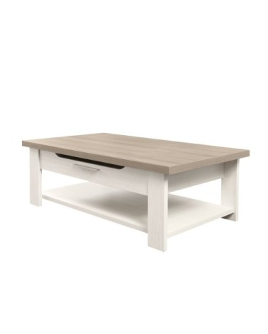Table basse avec 1 tiroir et 1 tablette de rangement - Blanc