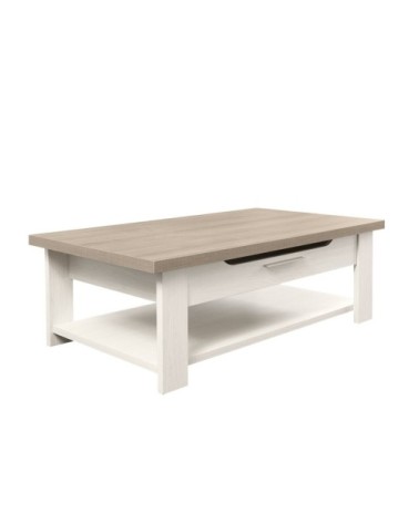 Table basse avec 1 tiroir et 1 tablette de rangement - Blanc