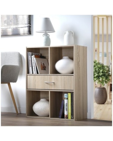 Etagère de rangement 4 casiers avec un tiroir - Marron