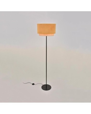 Lampadaire métal velours et raphia H160cm