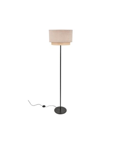 Lampadaire métal velours et raphia H160cm