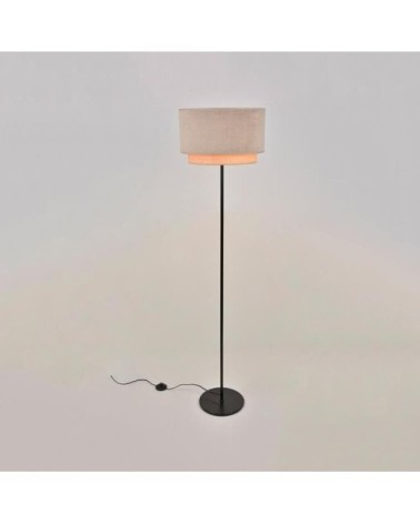 Lampadaire métal velours et raphia H160cm