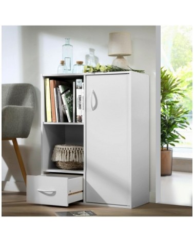 Étagère de rangement 2 cases 1 tiroir 1 porte effet bois - L62 x H80cm