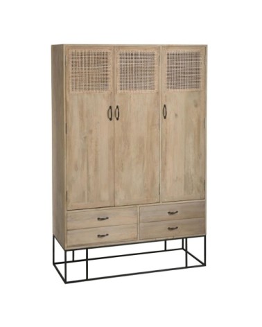 Armoire 3 portes et 4 tiroirs bois de manguier