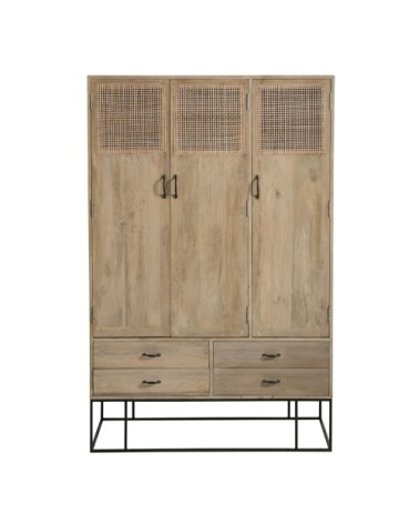 Armoire 3 portes et 4 tiroirs bois de manguier