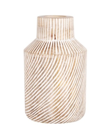 Vase en bois de manguier rayé marron et blanc H24