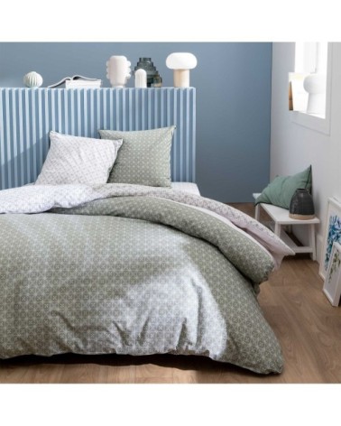Parure de lit imprimée en coton Kaki 240x220+2x65x65cm