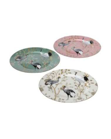 Set de 3 assiettes en céramique motifs fleurs et oiseaux D27cm