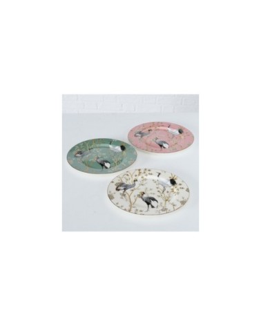 Set de 3 assiettes en céramique motifs fleurs et oiseaux D27cm