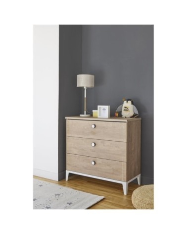 Commode 3 tiroirs effet chêne Bébé - 95 x H91 cm