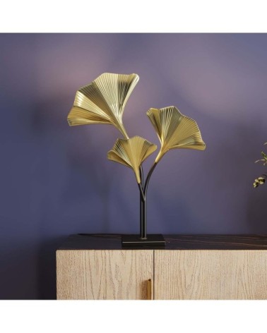 Lampadaire en acier 3 abat-jours feuilles ginkgo dorées H83