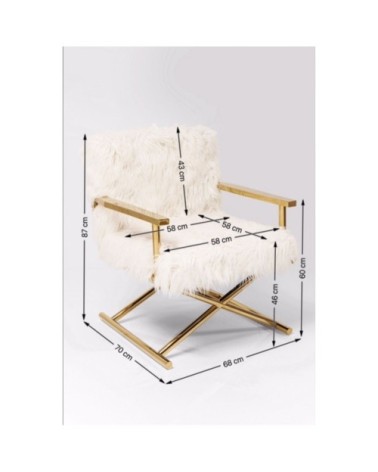 Fauteuil fausse fourrure blanche et acier doré