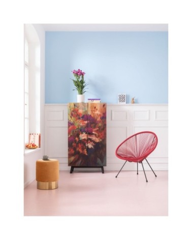 Tabouret en velours ocre et acier doré