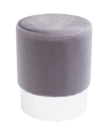 Tabouret en velours gris clair et acier chromé