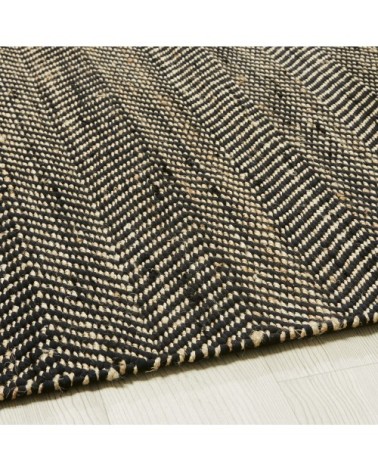 Tapis en coton recyclé noir et jute 140x200