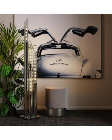 Tabouret en velours gris clair et acier chromé