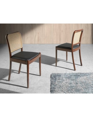 Chaise en croûte de cuir et rotin