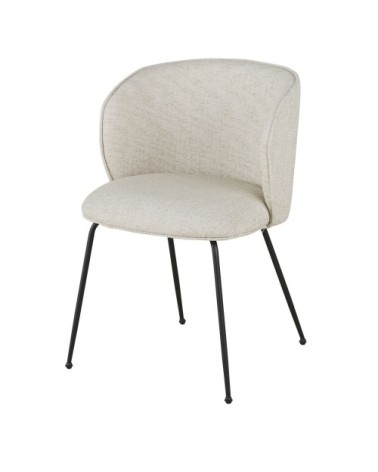 Chaise en polyester recyclé et lin beige et pieds en acier noir