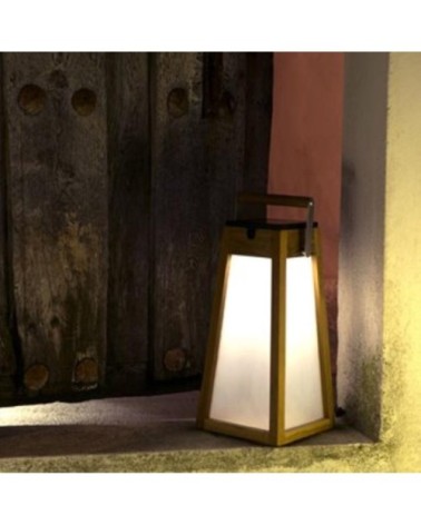 Lanterne d'extérieur LED rechargeable & solaire bois/inox