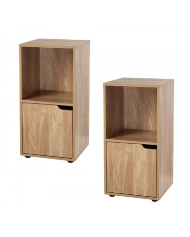 Tables de chevet 2 cases décor bois 1 porte - lot de 2