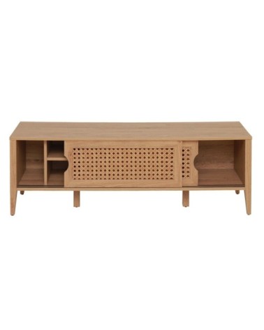 Meuble TV avec 2 Portes Coulissantes Décor Rotin - L138 cm