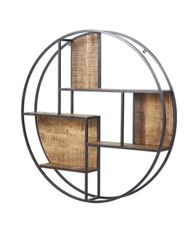 Etagère ronde en métal noir et manguier
