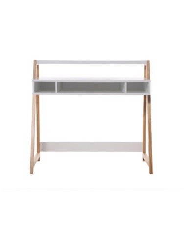 Bureau avec espace de rangement en pin massif verni - Blanc