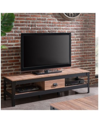 Meuble TV avec 2 niches et 1 tiroir décor vieux chêne - L151 cm