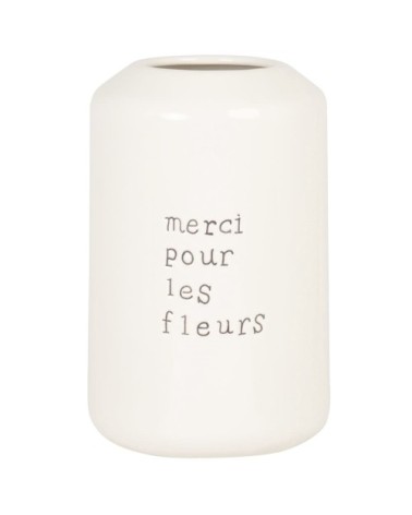 Vase en dolomite écrue ''Merci pour les fleurs'' H24