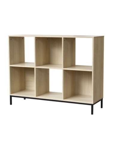 Etagère de rangement 6 cases avec pieds métal - Marron