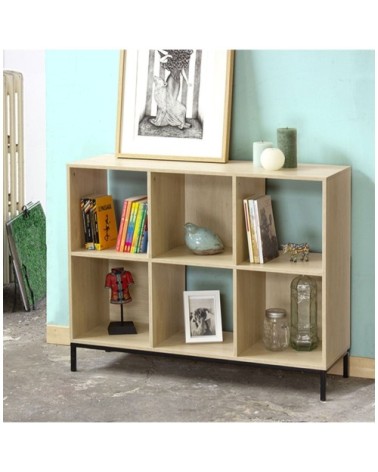 Etagère de rangement 6 cases avec pieds métal - Marron