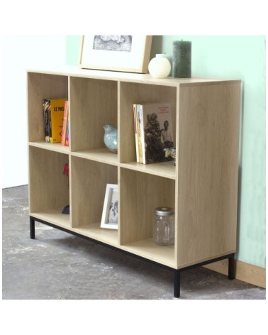 Etagère de rangement 6 cases avec pieds métal - Marron