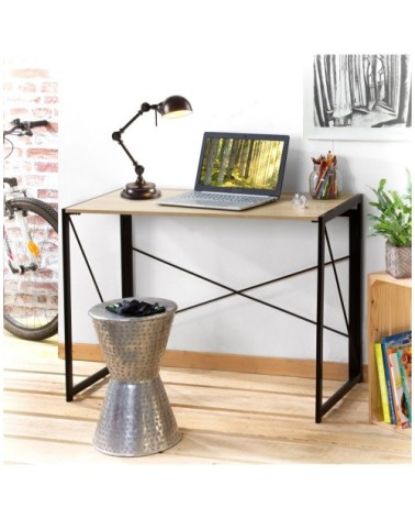 Bureau pliable style industriel - Longueur 100 cm - Marron
