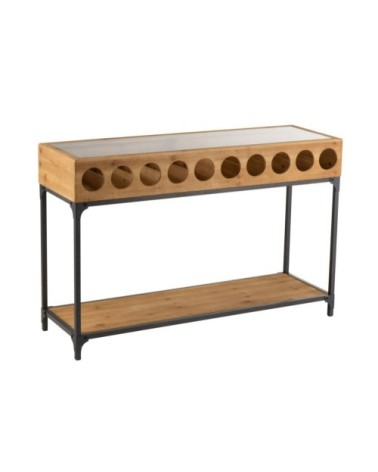 Console porte bouteilles en bois et métal industriel