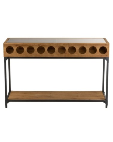 Console porte bouteilles en bois et métal industriel