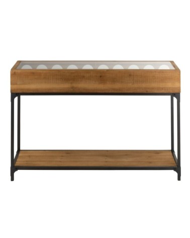 Console porte bouteilles en bois et métal industriel